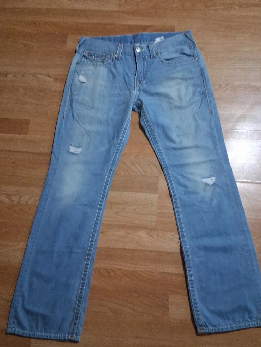 True Religion Light Blue Straight Leg Distressed Jeans